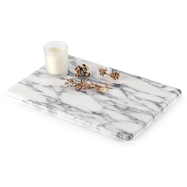 Koville Italian Natural Marble Cutting Board for Kitchen Pastry Bread Macaron Display 12 x 8 Real Stone Slab Marble Cheese Board for Counter Bathroom Perfume Tray Candle Plate Arabescato