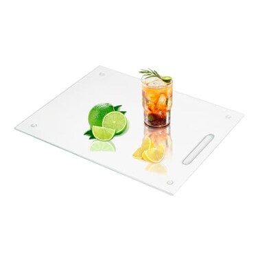 VSAR House Tempered Glass Cutting Board for Kitchen Countertop 16x 12 Clear Glass Cutting Board with Handle Glass Board with Non AntiSlip Feet Scratch Resistant Heat and Shatter Resistan