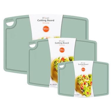 liflicon Liflicon Silicone Thick Cutting Boards Mats Set of 3 Foldable Flexible Design Juice Grooves Easy Grip Handle Dishwasher Safe for KitchenBPA free Silicone Cutting BoardLight Green