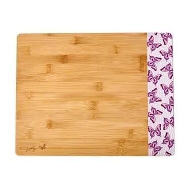 Dolly Parton Bamboo Reversible Cutting Board Pink Butterfly Print Gentle on Knives Great for Chopping and Serving 11 x 14 Inch