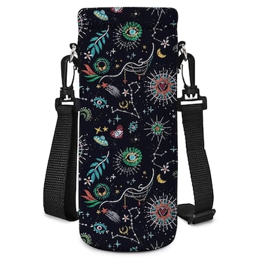 AUPET Water Bottle Bag Carrier24oz32oz Insulated Neoprene bottle Sling Holder Case Pouch Cover for 1000ML750ML Bottles with Shoulder Strap for walking Mystical Cosmic 750ML