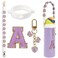 SITKOL Cute Letter Charm Set with Secure Handle Strap Silicone Ring Monogram Sticker and Personalized Decoration for Owala Compatible Water Bottle Travel Carry School Gift and Daily Use Purple A