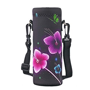 RICHEN Neoprene Water Bottle Carrier Bag with Adjustable Shoulder StrapInsulated Water Bottle Cover for 1000ml32oz Stainless SteelGlassPlastic Bottles Colorful Flowers1000ml