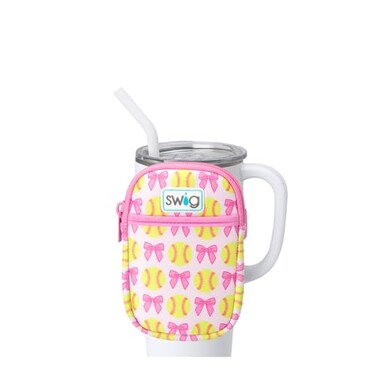 Swig Life Mega Mug Pouch Water Bottle Bag with Adjustable Strap Water Bottle Fanny Pack with Zippered Phone Pocket Tumbler Accessories Pitch Hit Run