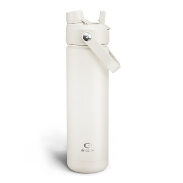ENCOOL Insulated Water Bottle with Straw Stainless Steel Water Bottle LeakProof BPAFree Double Wall Vacuum Keeps Cold for 24 Hours for Sports Travel School 26 oz Cream Moon