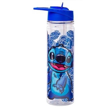 Silver Buffalo Lilo and Stitch Floral Sketch Glitter Double Walled Tritan Water Bottle 18Ounce