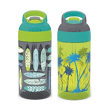 Zak Designs 16oz Riverside Beach Life Kids Water Bottle with Straw and Built in Carrying Loop Made of Durable Plastic LeakProof Design for Travel 2PK Set