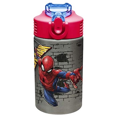 Zak Designs Stainless Steel One Hand Operation Lid and Builtin Carrying Loop Water Bottle with Straw Spout is Perfect for Kids 155 oz BPA Free 1 Count Pack of 1 Marvel Comics SpiderMan