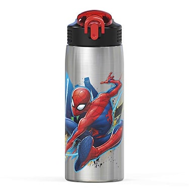 Zak Designs 27oz Marvel 188 Single Wall Stainless Steel Water Bottle with Flipup Straw and Locking Spout Cover Durable Cup for Sports or Travel 27oz SpiderMan