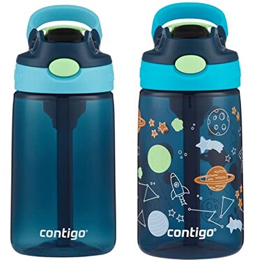 Contigo Kids Water Bottle with Redesigned AUTOSPOUT Straw 14oz 2 Pack Blueberry and Blue Raspberry Blueberry and Blue Raspberry with Cosmos