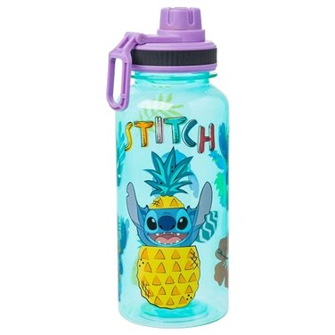 Silver Buffalo Disney Lilo and Stitch Pineapple Twist Spout Plastic Water Bottle with Stickers You Stick Yourself 32 Ounces