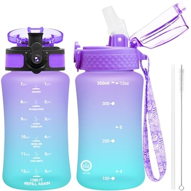 OLDLEY Kids Water Bottle for School 12 oz 2 lids BPAFree Reusable Leakproof Durable Tritan Plastic Water Bottles with Straw Chug Lids Antidust Spout Cover Macaroon