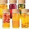 Nuogo 6 Pack Glass Juice Bottles with Lids 12 oz Wide Mouth with Wood Grain Pattern Cap Juicing Drinking Glass Bottles Reusable Airtight Cups Leak Proof Milk Tea Smoothies Beverage StorageNatural