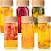 Nuogo 6 Pack Glass Juice Bottles with Lids 12 oz Wide Mouth with Wood Grain Pattern Cap Juicing Drinking Glass Bottles Reusable Airtight Cups Leak Proof Milk Tea Smoothies Beverage StorageNatural