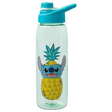 Silver Buffalo Disney Lilo and Stitch Pineapple Pop Up PeekABoo Water Bottle with ScrewOn Lid 28 Ounces