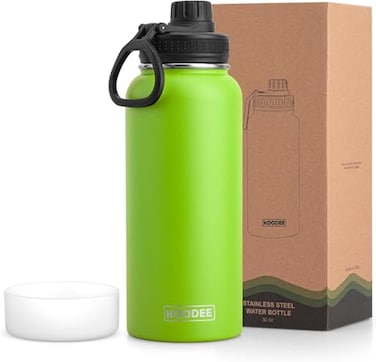 koodee Insulated Water Bottle 32 oz Stainless Steel Double Wall Vacuum Wide Mouth Sport Bottle with Leakproof Spout Lid Apple Green
