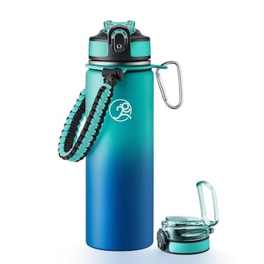GOSWAG Insulated Sports Water Bottle 24oz 2 Lidswith StrawNo Straw Stainless Steel Water Bottles with Paracord Handle Insulated Bottle with DoubleWall Vacuum Insulation