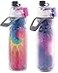 O2COOL Mist N Sip Misting Water Bottle 2in1 Mist And Sip Function With No Leak Pull Top Spout Reusable Sports Water Bottle 20 oz Tie DyeCelestial Purple