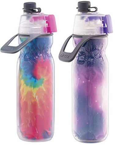 O2COOL Mist N Sip Misting Water Bottle 2in1 Mist And Sip Function With No Leak Pull Top Spout Reusable Sports Water Bottle 20 oz Tie DyeCelestial Purple