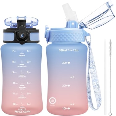 OLDLEY Kids Water Bottle for School 12 oz 2 lids BPAFree Reusable Leakproof Durable Tritan Plastic Water Bottles with Straw Chug Lids Antidust Spout Cover Dreamland