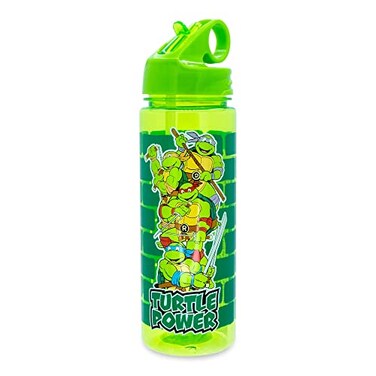 Silver Buffalo Teenage Mutant Ninja Turtles Water Bottle With FlipUp Straw BPAFree Plastic Sports Jug Holds 20 Ounces
