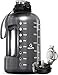 AQUAFIT Half Gallon Water Bottle with Time Marker Straw Chug Lid BPA Free Gym Water Bottle with Straw Big Gallon Jug Gray 64 oz 2in1 Lid