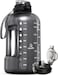 AQUAFIT Half Gallon Water Bottle with Time Marker Straw Chug Lid BPA Free Gym Water Bottle with Straw Big Gallon Jug Gray 64 oz 2in1 Lid