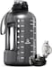 AQUAFIT Half Gallon Water Bottle with Time Marker Straw Chug Lid BPA Free Gym Water Bottle with Straw Big Gallon Jug Gray 64 oz 2in1 Lid