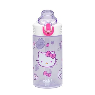 Zak Designs Sanrio Sage Kids Water Bottle For School or Travel 16oz Durable Plastic Water Bottle With Straw Handle and LeakProof PopUp Spout Cover Hello Kitty