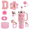 3tyto 15PCS Cup Accessories Set for Stanley Cup 30oz 40oz Tumbler with Handle Including Silicone Straw Cover and Boot Spill Proof Stopper Stanley Charms Handle Charm Initials Sticker Letter D Pink