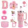 3tyto 15PCS Cup Accessories Set for Stanley Cup 30oz 40oz Tumbler with Handle Including Silicone Straw Cover and Boot Spill Proof Stopper Stanley Charms Handle Charm Initials Sticker Letter D Pink