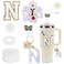 3tyto 15Pcs Cup Accessories Set for Stanley Cup 30oz 40oz Tumbler with Handle Including Silicone Straw Cover and Boot Spill Proof Stopper Stanley Charms Handle Charm Initials Sticker Letter N White
