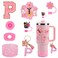 3tyto 15PCS Cup Accessories Set for Stanley Cup 30oz 40oz Tumbler with Handle Including Silicone Straw Cover and Boot Spill Proof Stopper Stanley Charms Handle Charm Initials Sticker Letter P Pink