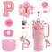 3tyto 15PCS Cup Accessories Set for Stanley Cup 30oz 40oz Tumbler with Handle Including Silicone Straw Cover and Boot Spill Proof Stopper Stanley Charms Handle Charm Initials Sticker Letter P Pink