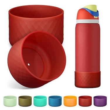 Alwenid 2PCS Silicone Water Bottle Boot for Owala 40 Oz AntiSlip Protective Sleeve Bottom Bumper Protector for FreeSip Twist and Flip Stainless Steel Water Bottles Dark Red