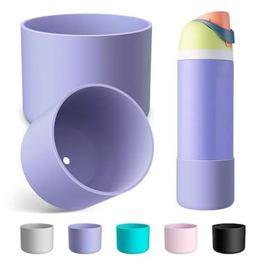 Alwenid 2PCS Silicone Water Bottle Boot for Owala 24 Oz AntiSlip Protective Sleeve Bottom Bumper Protector for FreeSip Twist and Flip Stainless Steel Water Bottles Purple
