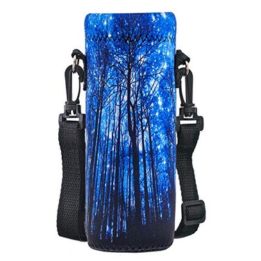 AORTDES Neoprene Water Bottle Carrier Bag with Adjustable Shoulder Strap for Men Women Walking HikingPortable Insulated Holder Case for Stainless SteelGlassPlastic Bottles Forest 500ML