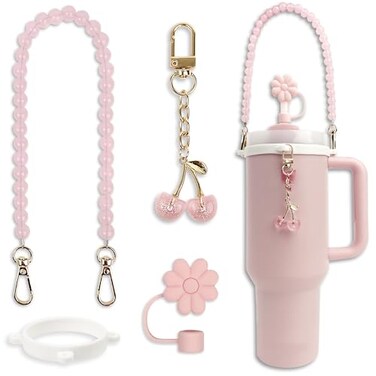 BydGxy Stanley Cup Accessories Set for 30 oz 40 oz 20 oz Tumbler Includes Straw Cover Water Bottle Handle Strap and Cherry Charm Compatible with Pink Purple Stanley Cup