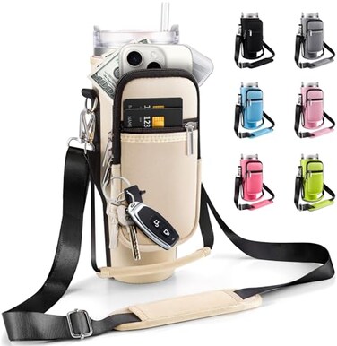 KTKUDY Carrier Bag with Phone Pocket 2 Strap for Stanley 40 oz Tumbler with Handle Fits Simple Modern 40oz Water Bottle Accessories Sling Sleeve Holder for Stanley Cup with Shoulder Hand Strap