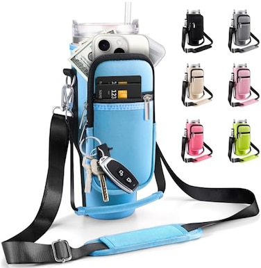 KTKUDY Carrier Bag with Phone Pocket 2 Strap for Stanley 40 oz Tumbler with Handle Fits Simple Modern 40oz Water Bottle Accessories Sling Sleeve Holder for Stanley Cup with Shoulder Hand Strap