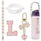 SITKOL Cute Letter Charm Set with Secure Handle Strap Silicone Ring Monogram Sticker and Personalized Decoration for Owala Compatible Water Bottle Travel Carry School Gift and Daily Use Pink L