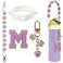 SITKOL Cute Letter Charm Set with Secure Handle Strap Silicone Ring Monogram Sticker and Personalized Decoration for Owala Compatible Water Bottle Travel Carry School Gift and Daily Use Purple M