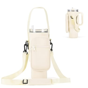 GOEWY Water Bottle Carrier Bag for Stanley 30 oz Tumbler with Phone Pocket Neoprene Water Bottle Holder with Shoulder Handheld Strap Stanley Cup Accessories