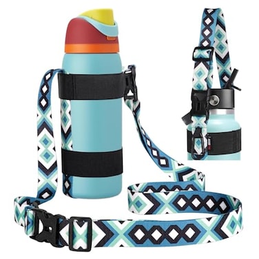 HEYSKAY Water Bottle Holder with Strap Water Bottle Sling with Adjustable Shoulder Strap and Carabiner for Owala FreeSip 2440oz Hydro Flask and Universal Water Bottles Geometric