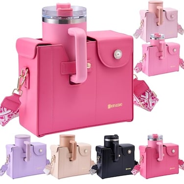 kitylemo Stanley Purse Cup Holder Bag Purse with Water Bottle Pocket Bag for Tumbler Portable Crossbody Cup Carrier