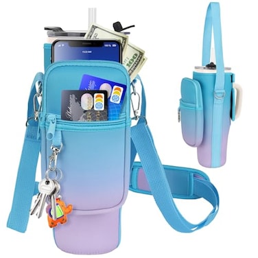 LEFORÂ·Z LEFORZ Water Bottle Carrier Bag with Phone Pocket Compatible with StanleyMeoky 40 oz Tumbler with HandleWater Bottle Holder Pouch with Adjustable Strap Compatible with Stanley Cup Accessories