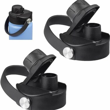 DBIW Lid for Hydroflask 32 40 64 oz Wide Mouth Replacement Chug Cap with Flex Handle Fits Hydro Flask 12 16 20 Ounce Kids Bottle BPA Free Dishwasher SafeWater Bottle Accessories Top Black2 Pack