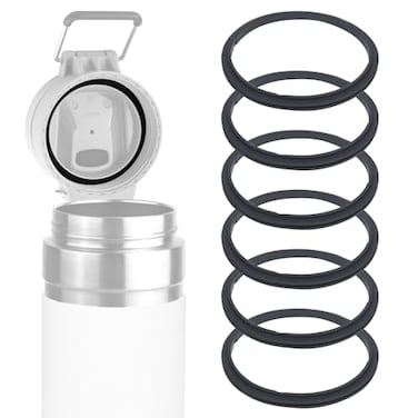 Linkidea 6 Pack Water Bottle Gasket Replacement Compatible with Stanley Quick FILP GO 24oz36oz Waterbottle Silicone O Ring Leak Proof Rubber Seal with Tweezer for Bottle Lid Black