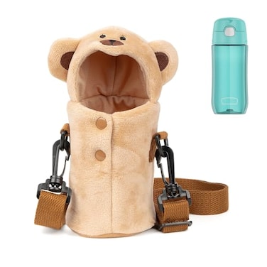 Linkidea Plush Water Bottle Carrier Compatible with Thermos FUNTAINER SteelTritan 12oz16oz Warm Bear Waterbottle Sling Bag Holder with Shoulder Strap