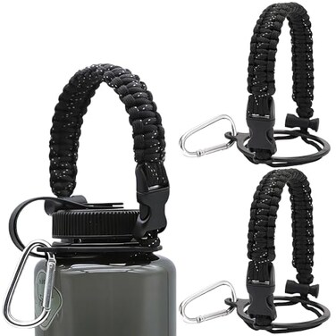 LUTQ 2 Packs Cap Strap for 32oz53mm Wide Mouth Bottles Durable Strap with Aluminum Alloy Safety Buckle Handle Compatible with Nalgene Nocturnal Black